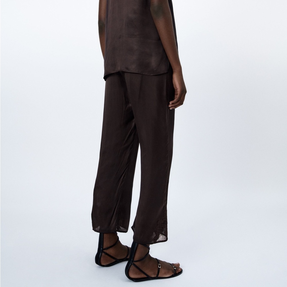 Zara Limited Edition Brown Satin Lace Straight Leg High Rise Pants - Picture 10 of 10